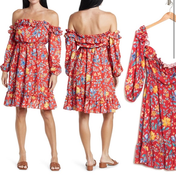 NWT Area Stars Red Sia Floral Print Dress Size Small - Picture 2 of 15